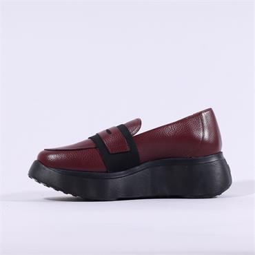 Wonders Roma Platform Slip On Wedge - Burgundy Leather